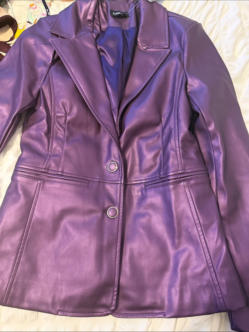 bebe Metallic Purple Faux Leather Blazer